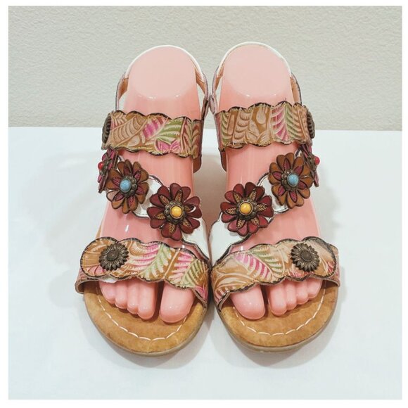 L'ARTISTE "Samore" Slingback Flower Embellished Sandal Floral Multi Size 9.5/10 - Picture 1 of 12